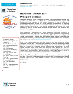 Newsletter | October 2014 Principal’s Message Sundance School