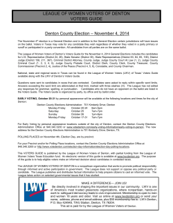 LEAGUE OF WOMEN VOTERS OF DENTON VOTERS GUIDE – November 4, 2014