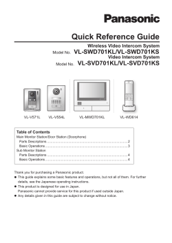 Quick Reference Guide VL-SWD701KL/VL-SWD701KS VL-SVD701KL/VL-SVD701KS Wireless Video Intercom System