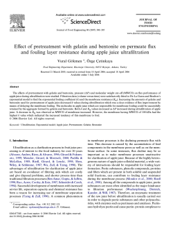 Eﬀect of pretreatment with gelatin and bentonite on permeate ﬂux