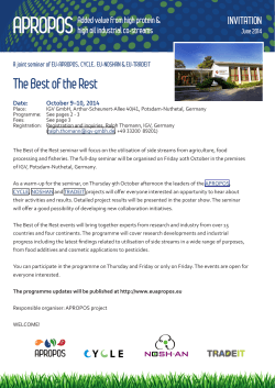 APROPOS The Best of the Rest INVITATION Added value from high protein &amp;