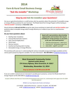 2014 Farm &amp; Rural Small Business Energy Workshop “Ask the Installer”
