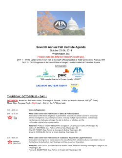 Seventh Annual Fall Institute Agenda October 23-24, 2014 Washington, DC