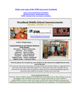 Woodland Middle School Announcements Monday, October 27, 2014