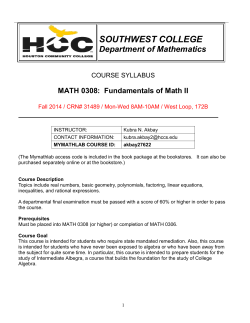 SOUTHWEST COLLEGE Department of Mathematics MATH 0308:  Fundamentals of Math II