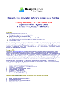 DesignBuilder Simulation Software: Introductory Training Thursday and Friday, 23 - 24
