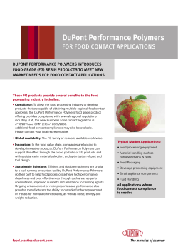 DuPont Performance Polymers FOR FOOD CONTACT APPLICATIONS