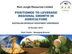 POSITIONED TO LEVERAGE REGIONAL GROWTH IN AGRICULTURE