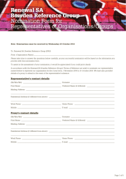 Renewal SA Bowden Reference Group Nomination Form for Representatives of Organisations/Groups