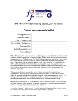 RPE Fit Test Providers Training Course Approval Scheme Training Provider: