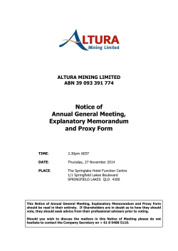 Notice of Annual General Meeting, Explanatory Memorandum and Proxy Form