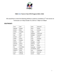 FHBC Train to Train (T2T) Program 2014 / 2015 Girls