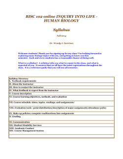 BISC 102 online INQUIRY INTO LIFE - HUMAN BIOLOGY Syllabus