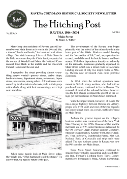 The Hitching Post  Ravena 1914~2014 RAVENA COEYMANS HISTORICAL SOCIETY NEWSLETTER