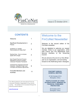 | Welcome to the FinCoNet Newsletter CONTENTS