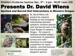Presents Dr. David Wiens Wildlife’s EcoSeries Seminar Dec. 5