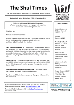 THE WEEKLY NEWSLETTER OF WANSTEAD &amp; WOODFORD SYNAGOGUE