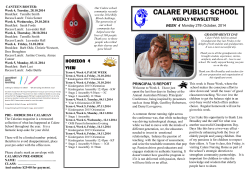 CALARE PUBLIC SCHOOL WEEKLY NEWSLETTER CANTEEN ROSTER:
