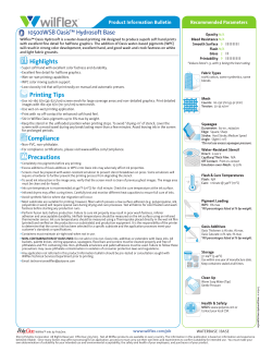 10500WSB Oasis™ Hydrosoft Base Recommended Parameters Product Information Bulletin