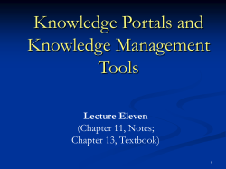 Knowledge Portals and Knowledge Management Tools Lecture Eleven