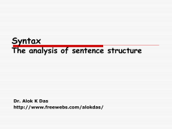 Syntax The analysis of sentence structure Dr. Alok K Das