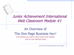 Junior Achievement International Web Classroom Module #1 An Overview of