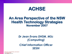 ACHSE An Area Perspective of  the NSW Health Technology Strategies November 2007