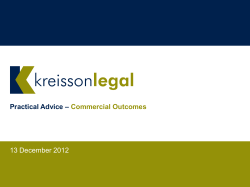 – Practical Advice Commercial Outcomes 13 December 2012