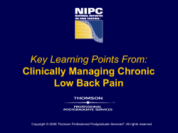 Key Learning Points From: Clinically Managing Chronic Low Back Pain