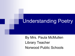 Understanding Poetry By Mrs. Paula McMullen Library Teacher Norwood Public Schools