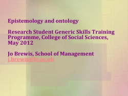 Epistemology and ontology Research Student Generic Skills Training