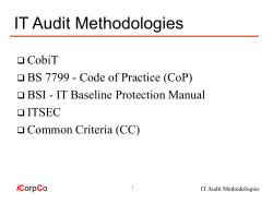 IT Audit Methodologies CobiT BS 7799 - Code of Practice (CoP)