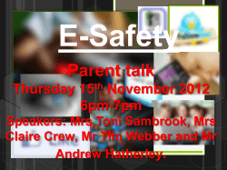 E-Safety Parent talk . Thursday 15