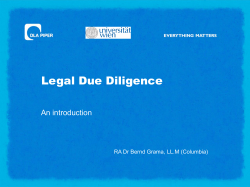Legal Due Diligence An introduction RA Dr Bernd Grama, LL.M (Columbia)