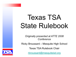 Texas TSA State Rulebook Originally presented at ATTE 2008 Conference