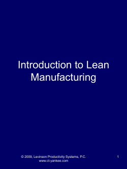 Introduction to Lean Manufacturing © 2009, Levinson Productivity Systems, P.C. 1