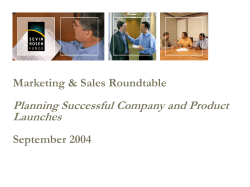 Planning Successful Company and Product Launches Marketing &amp; Sales Roundtable September 2004