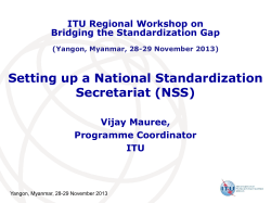 Setting up a National Standardization Secretariat (NSS) ITU Regional Workshop on