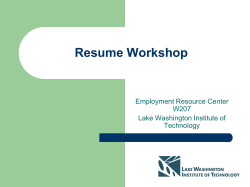 Resume Workshop Employment Resource Center W207 Lake Washington Institute of