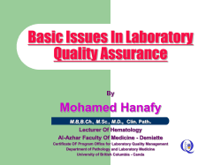 Basic Issues In Laboratory Quality Assurance Mohamed Hanafy .