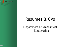 Resumes &amp; CVs Department of Mechanical Engineering
