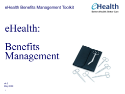 eHealth: Benefits Management eHealth Benefits Management Toolkit