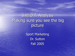 S.W.O.T. Analysis Making sure you see the big picture Sport Marketing