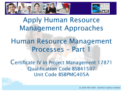 Apply Human Resource Management Approaches Human Resource Management Processes – Part 1