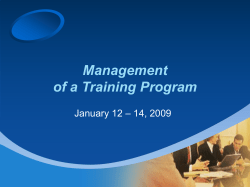 Management of a Training Program – 14, 2009 January 12