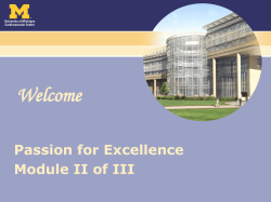 Welcome Passion for Excellence Module II of III