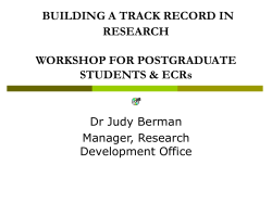 BUILDING A TRACK RECORD IN RESEARCH WORKSHOP FOR POSTGRADUATE STUDENTS &amp; ECRs