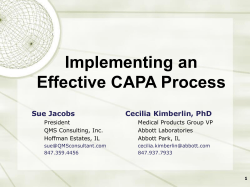 Implementing an Effective CAPA Process Sue Jacobs Cecilia Kimberlin, PhD