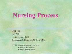 Nursing Process NUR101 Fall 2008 Lecture #6 and #7