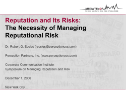 Reputation and Its Risks: The Necessity of Managing Reputational Risk